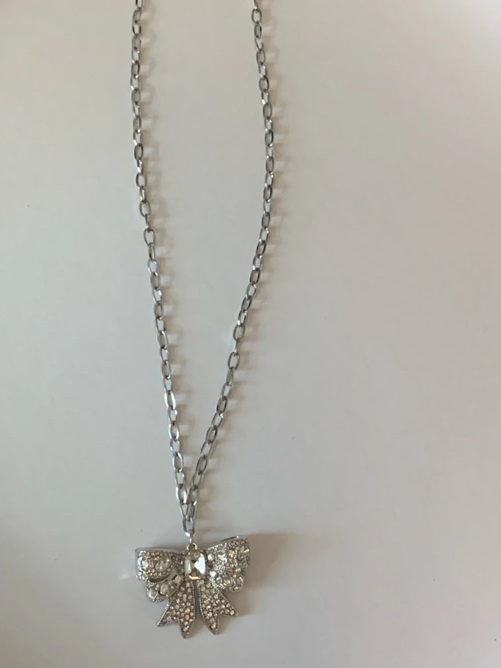 Silver Bow Pendant Necklace - Shiny Metallic - Picture 3 of 4